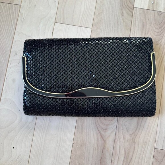 Vintage Black Clutch – Mesh Texture, Gold Trim - Picture 3 of 7